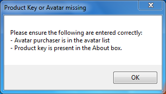 Product key or avatar missing